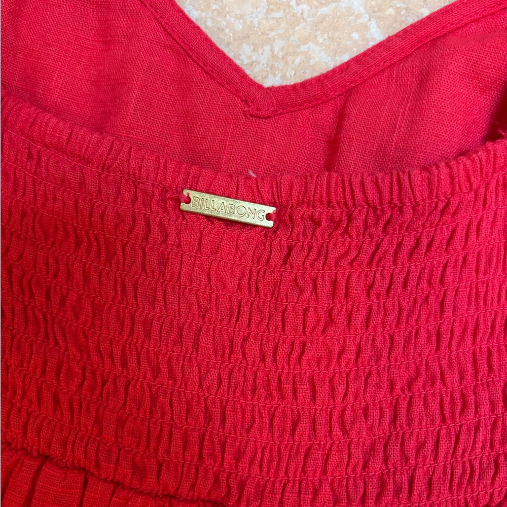 Billabong women’s Dance Away Red Cotton Maxi Dress V-neckline - Picture 4 of 5